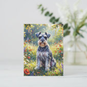 シュナウザーがいる野の花の草原 ポストカード (スタンド正面)