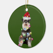 シュナウザーとクリスマススキャフツサンタハット セラミックオーナメント (左)