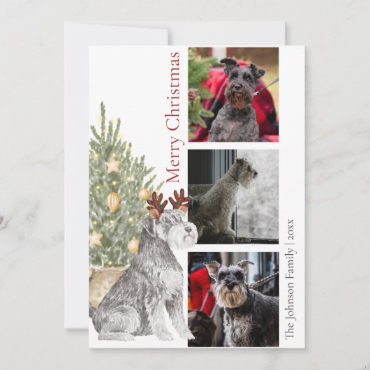 シュナウザーとクリスマスツリーのペット犬の写真 シーズンカード (正面)