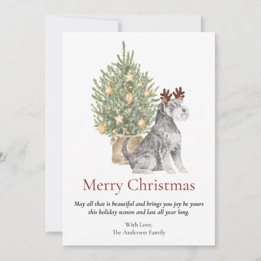 シュナウザーとクリスマスツリーペットドッグ シーズンカード (正面)