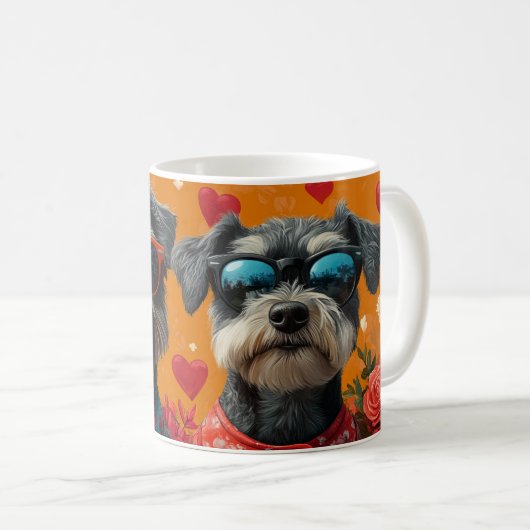 シュナウザーとハートバラバレンタインデー コーヒーマグカップ (正面右)