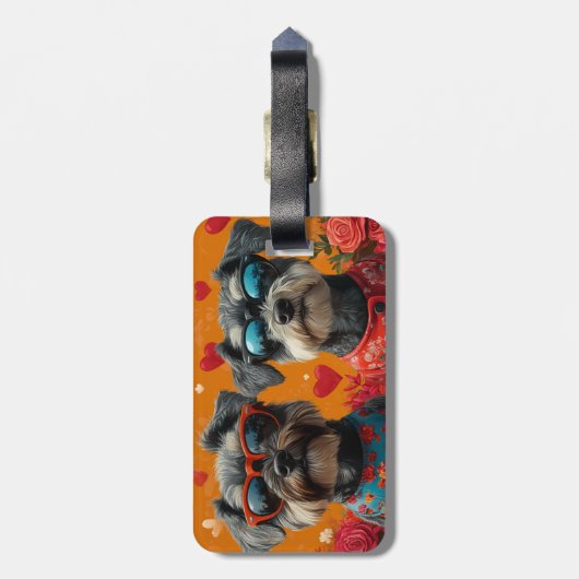 シュナウザーとハートバラバレンタインデー ラゲッジタグ (裏面縦)