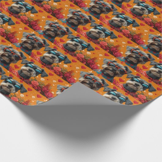 シュナウザーとハートバラバレンタインデー ラッピングペーパー (角)