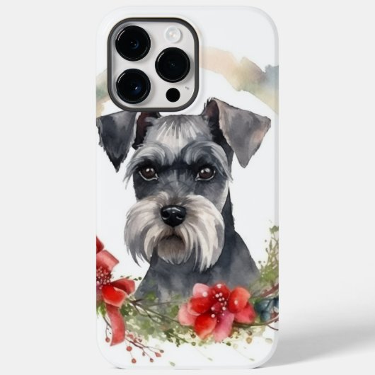 シュナウザーのクリスマスリース フェスティブな犬 Case-Mate iPhoneケース (裏面)