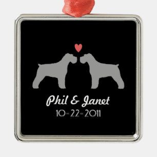 シュナウザーのシルエット 愛犬 新婚カップル オーダーメイド メタルオーナメント