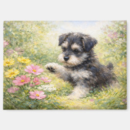 シュナウザーの子犬と春の花 マグネット
