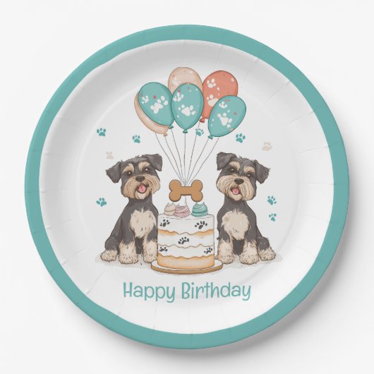 シュナウザーの誕生日おめでとう ペーパープレート (正面)