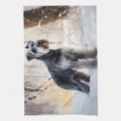 シュナウザーは雪のクリスマスを許す キッチンタオル (縦)