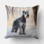 シュナウザーは雪のクリスマスを許す クッション (正面)