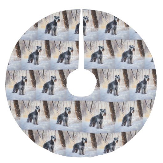 シュナウザーは雪のクリスマスを許す ブラッシュドポリエステルツリースカート (正面)