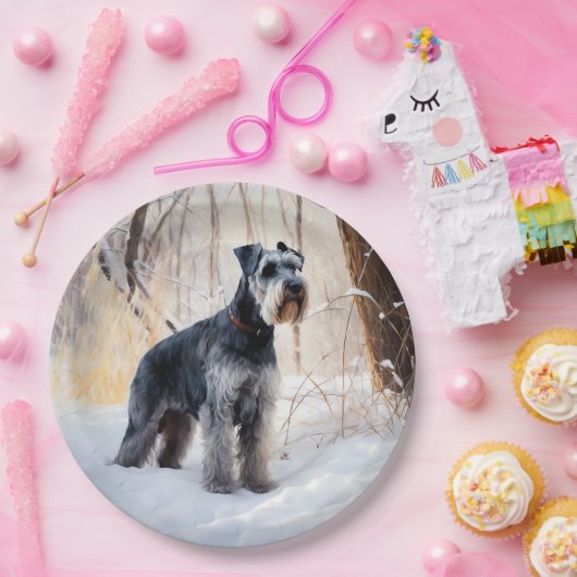 シュナウザーは雪のクリスマスを許す ペーパープレート (パーティー)