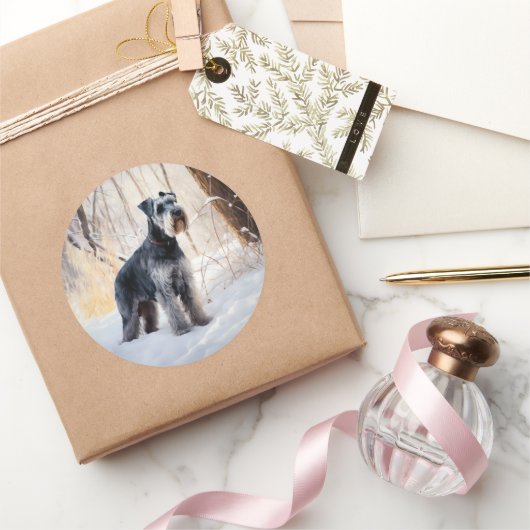 シュナウザーは雪のクリスマスを許す ラウンドシール (ギフト)