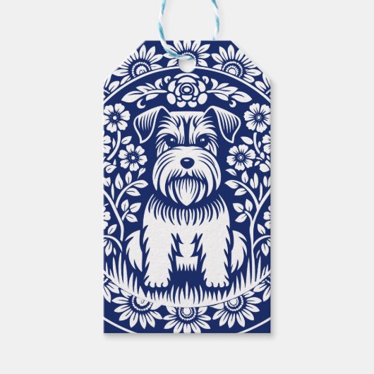 シュナウザーまたはノーフォークテリア魅力的フォークアート ギフトタグ (正面)