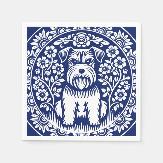 シュナウザーまたはノーフォークテリア魅力的フォークアート スタンダードカクテルナプキン (正面)