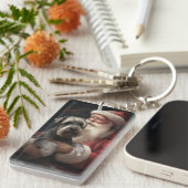 シュナウザーウィズサンタクロースフェスティバルクリスマス キーホルダー (正面右)