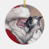 シュナウザーキスをするサンタドッグアートクリスマスオーナメント セラミックオーナメント (正面)