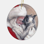 シュナウザーキスをするサンタドッグアートクリスマスオーナメント セラミックオーナメント (左)
