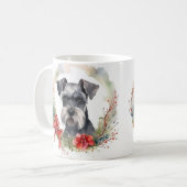 シュナウザークリスマスリースの華やかな犬 コーヒーマグカップ (正面左)