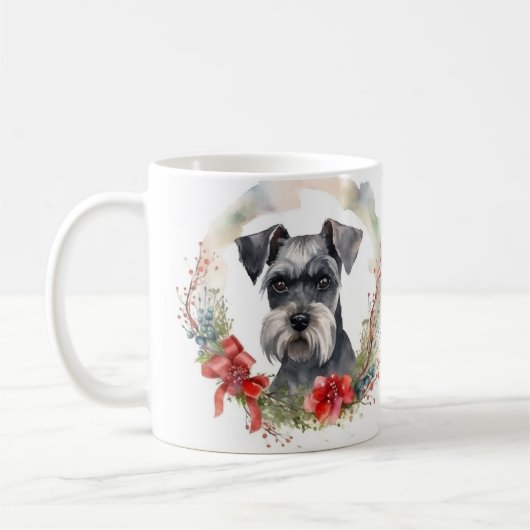シュナウザークリスマスリースの華やかな犬 コーヒーマグカップ (左)