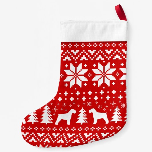 シュナウザーシルエットパ赤と白ターンかわいい スモールクリスマスストッキング (裏面)