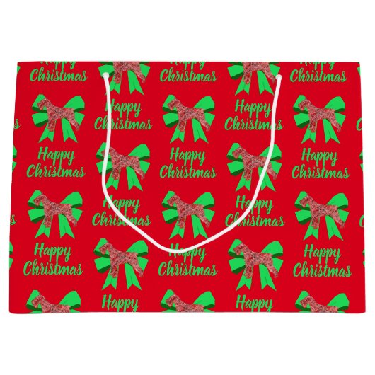 シュナウザーシルエットレッドクリスマスドッグ&グリーンボウ ラージペーパーバッグ (正面)