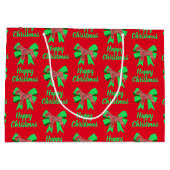 シュナウザーシルエットレッドクリスマスドッグ&グリーンボウ ラージペーパーバッグ (裏面)
