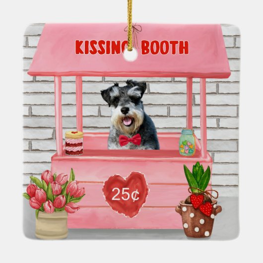 シュナウザードグバレンタインキスをするブース セラミックオーナメント (裏面)