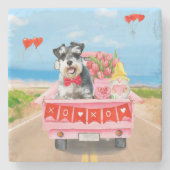 シュナウザードグバレンタインズデイトラックハート ストーンコースター (正面)