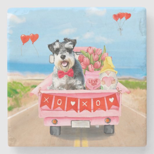 シュナウザードグバレンタインズデイトラックハート ストーンコースター (正面)