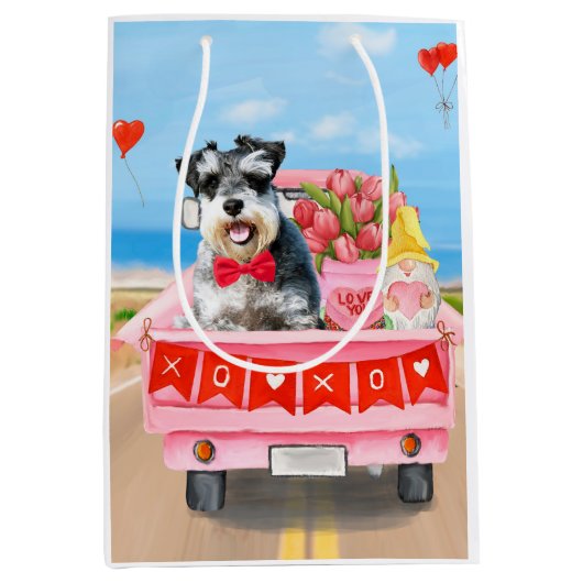 シュナウザードグバレンタインズデイトラックハート ミディアムペーパーバッグ (正面)