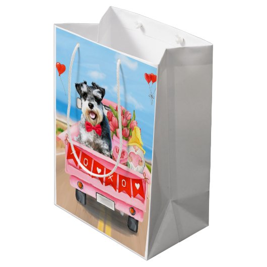 シュナウザードグバレンタインズデイトラックハート ミディアムペーパーバッグ (裏面アングル)