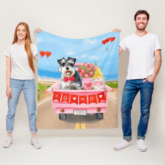 シュナウザードグバレンタインデートラック フリースブランケット (インサイチュ)