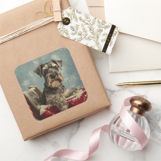 シュナウザードッグクリスマスフェスティバル スクエアシール (ギフト)