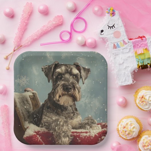 シュナウザードッグクリスマスフェスティバル ペーパープレート (パーティー)