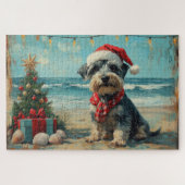 シュナウザードッグクリスマスヴィンテージビーチ ジグソーパズル (横)