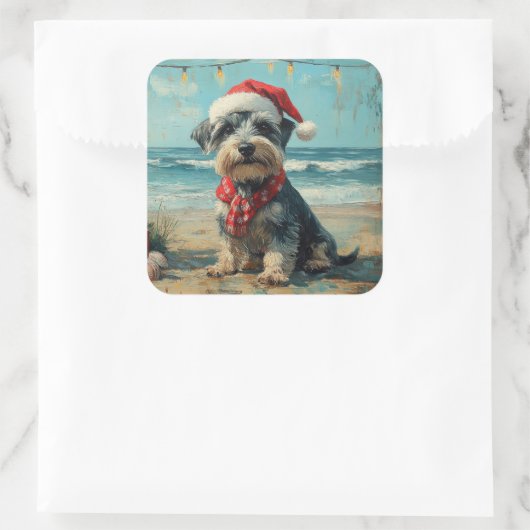 シュナウザードッグクリスマスヴィンテージビーチ スクエアシール (バッグ)