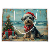 シュナウザードッグクリスマスヴィンテージビーチ ラージペーパーバッグ (正面)