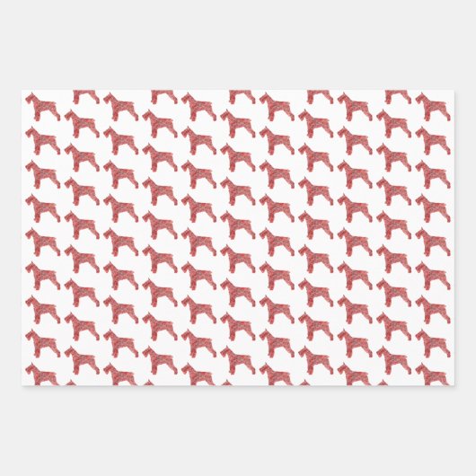 シュナウザードッグシルエットレッドウメリーーフマス ラッピングペーパーシート (正面3)