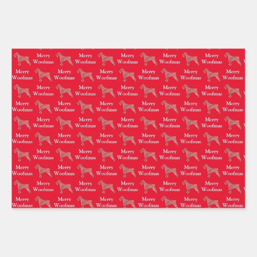 シュナウザードッグシルエットレッドウメリーーフマス ラッピングペーパーシート (正面)