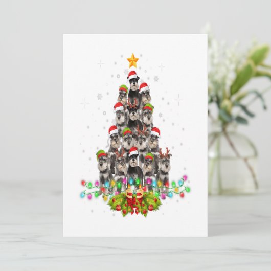 シュナウザードッグズツリークリスマスセータークリスマスペット シーズンカード (スタンド正面)