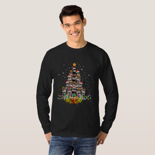 シュナウザードッグズツリークリスマスセータークリスマスペット Tシャツ (正面フル)