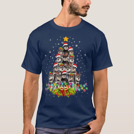 シュナウザードッグズツリークリスマスセータークリスマスペット Tシャツ (正面)