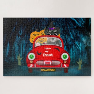 シュナウザードッグドライビングカーホラーハロウィーン ジグソーパズル