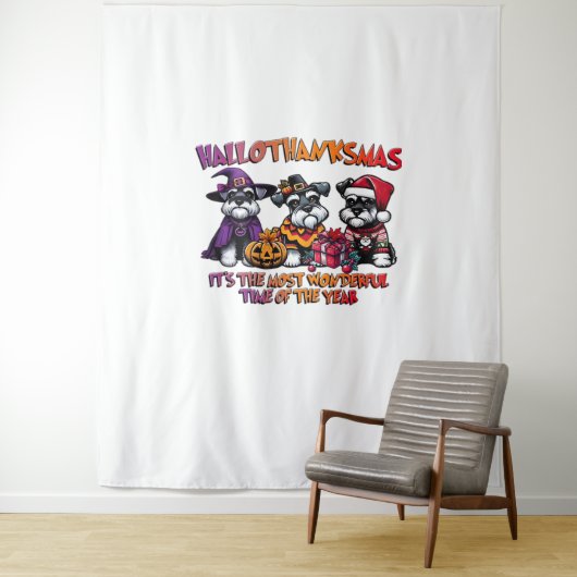 シュナウザーハロウィンサンクスギビングクリスマスクラシック タペストリー (インサイチュ)