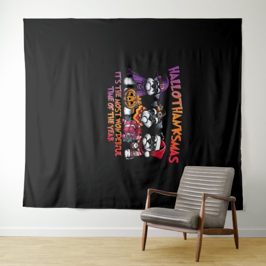 シュナウザーハロウィンサンクスギビングクリスマスクラシック タペストリー (インサイチュ(横))