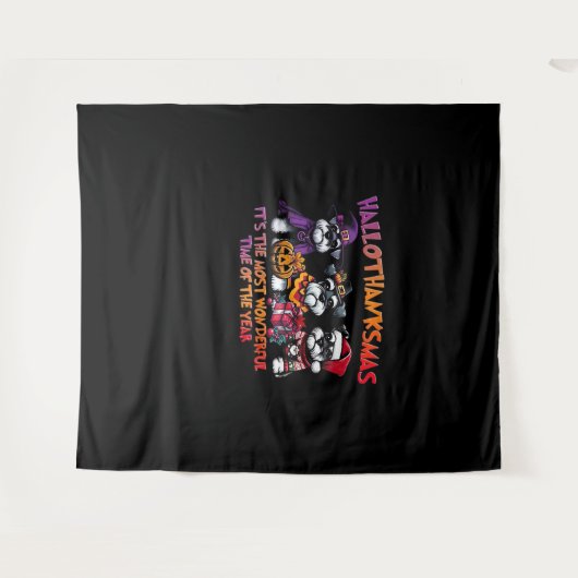 シュナウザーハロウィンサンクスギビングクリスマスクラシック タペストリー (正面(横))