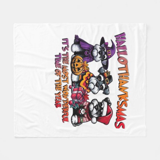 シュナウザーハロウィンサンクスギビングクリスマスクラシック フリースブランケット (正面(横))