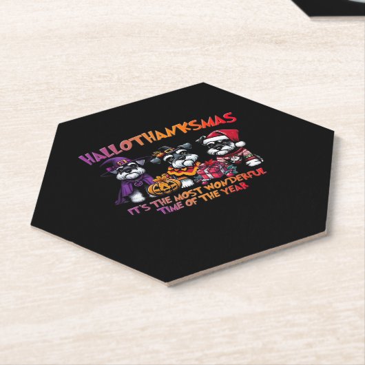 シュナウザーハロウィンサンクスギビングクリスマスクラシック ペーパーコースター (アングル)