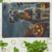 シュナウザーハロウィン不気味 キッチンタオル (折り畳み)
