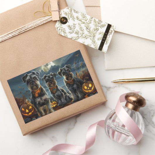 シュナウザーハロウィン不気味 長方形シール (ギフト)